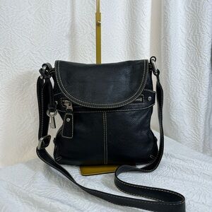 Fossil Black Leather Crossbody Bag with Stitch Detail